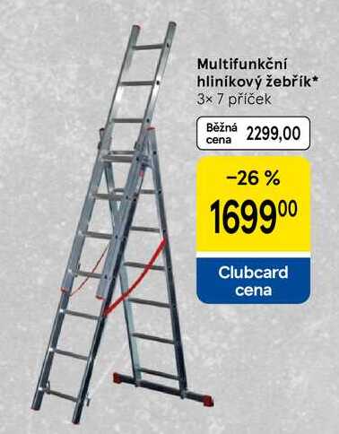 Multifunkční hliníkový žebřík, 3x 7 příček 