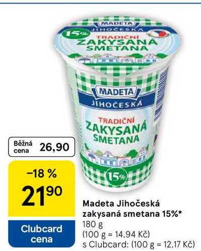 Madeta Jihočeská zakysaná smetana 15%, 180 g 