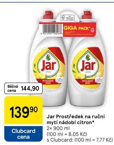 Jar Prostředek na ruční mytí nádobí citron, 2× 900 ml  