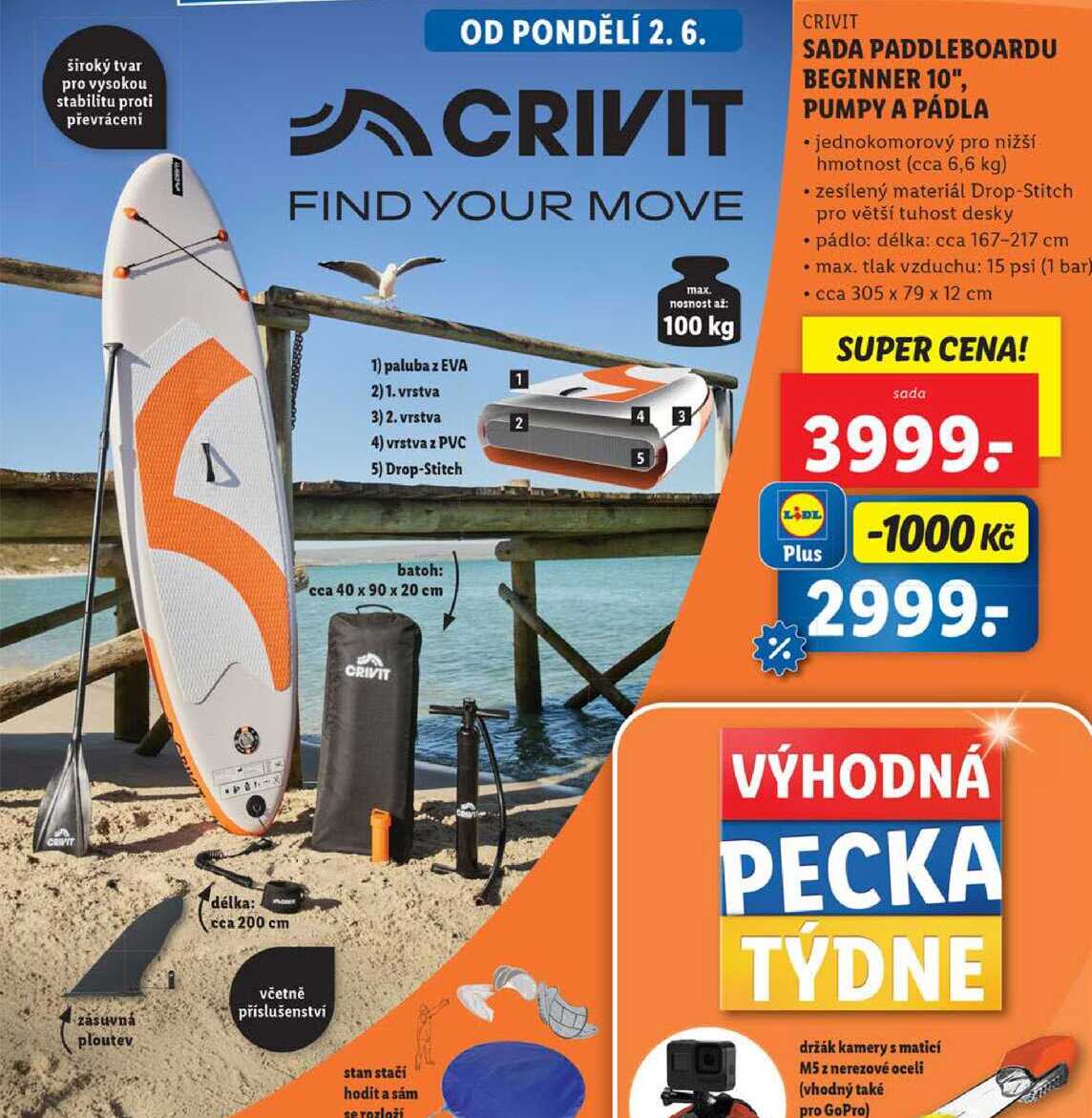 SADA PADDLEBOARDU BEGINNER 10", PUMPY A PÁDLA 