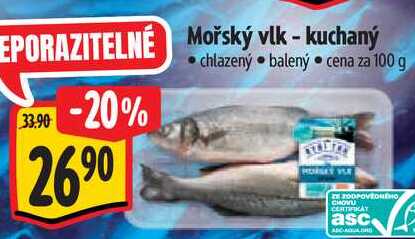 Mořský vlk - kuchaný, cena za 100 g 