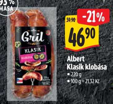 Albert Klasik klobása, 220 g 