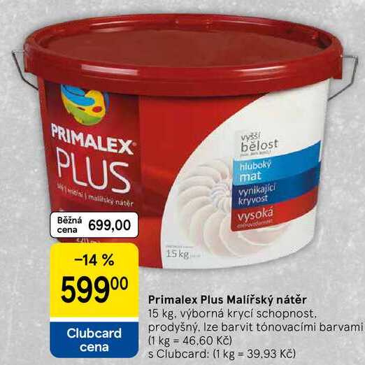 Primalex Plus Malířský nátěr, 15 kg, výborná krycí schopnost, prodyšný 