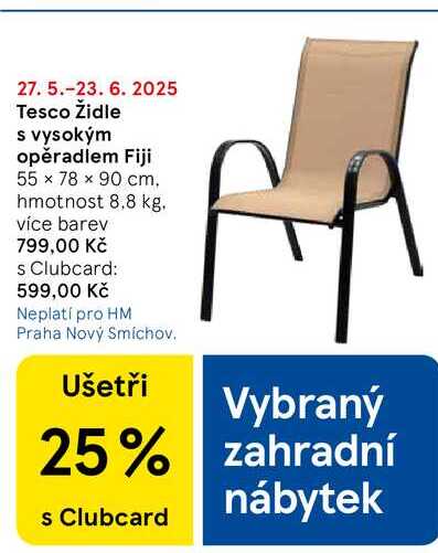Tesco Židle s vysokým opěradlem Fiji, 55 x 78 x 90 cm. hmotnost 8,8 kg