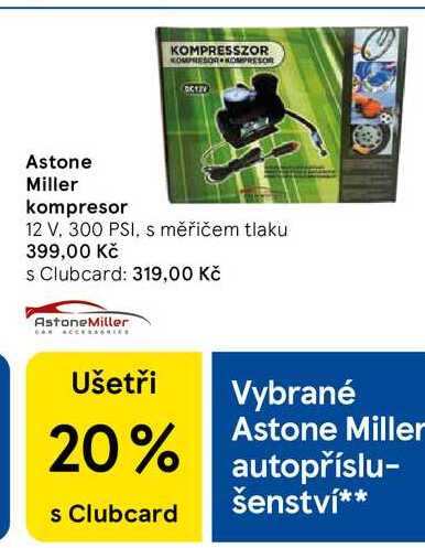 Astone Miller kompresor 12 V. 300 PSI, s měřičem tlaku  