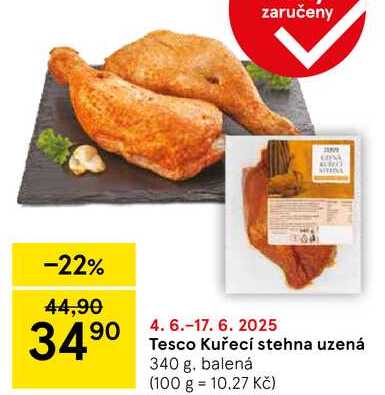 Tesco Kuřecí stehna uzená, 340 g, balená 