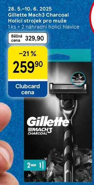 Gillette Mach3 Charcoal Holicí strojek pro muže, 1 ks + 2 náhradní holicí hlavice 