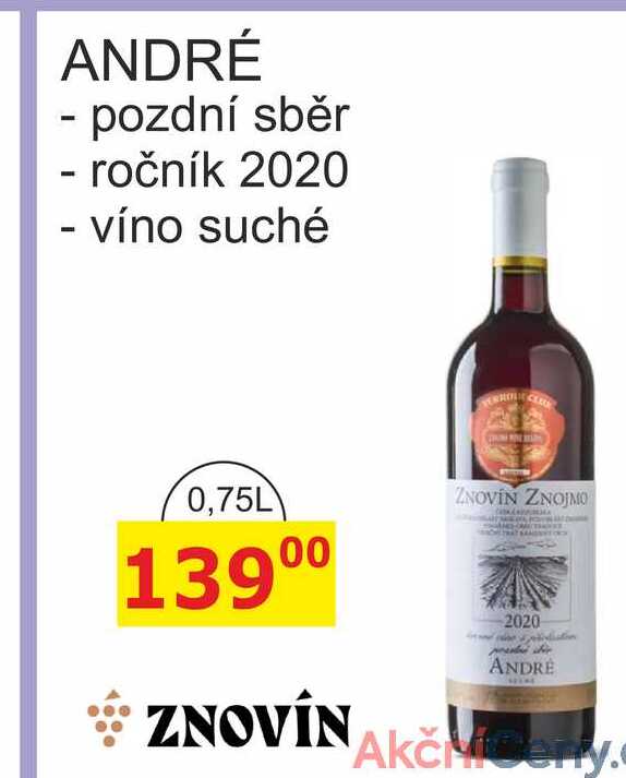 ZNOVÍN ANDRÉ - pozdní sběr - ročník 2020 0,75L