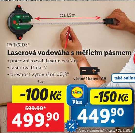 Laserová vodováha s měřicím pásmem