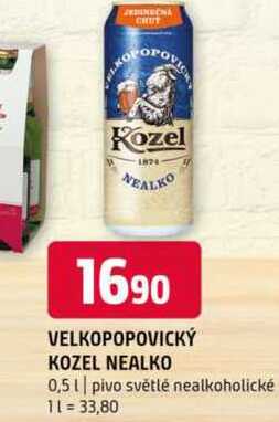 Velkopopovický Kozel Pivo výčepní světlé nealko  0,5l 
