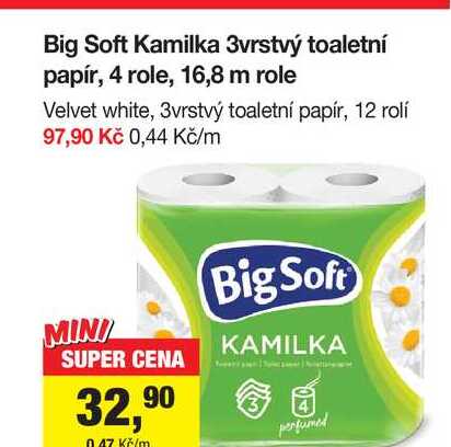 Big Soft Kamilka 3vrstvý toaletní papír, 4 role, 16,8 m 