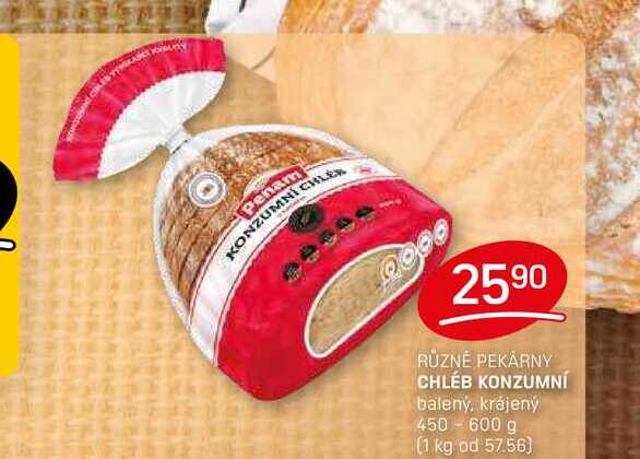 CHLÉB KONZUMNÍ balený, krájený 450 - 600 g