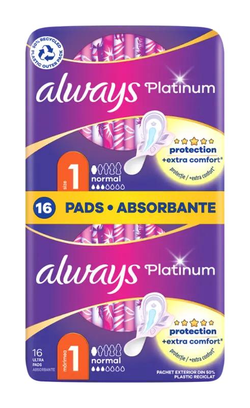 Always Hygienické vložky s křidélky Platinum Normal vel. 1, 16 ks