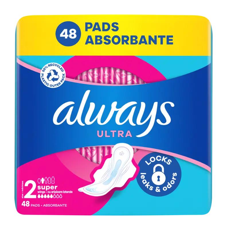 Always Dámské vložky Ultra Long s křidélky, vel. 2, 48 ks