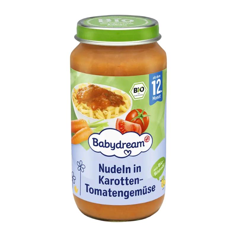 Babydream BIO příkrm nudle v mrkvi s rajčaty, 250 g