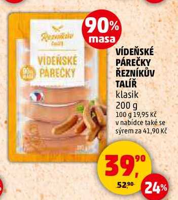 VÍDEŇSKÉ PÁREČKY ŘEZNÍKŮV TALÍŘ klasik, 200 g 