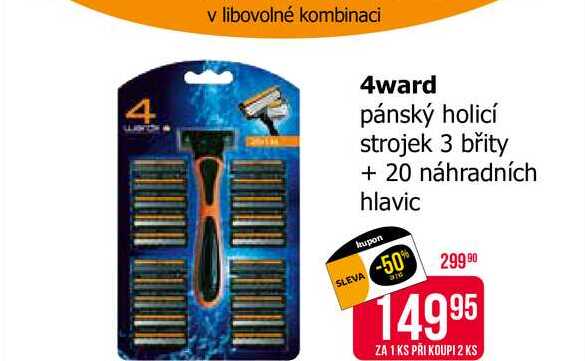 4ward pánský holicí strojek 3 břity + 20 náhradních hlavic