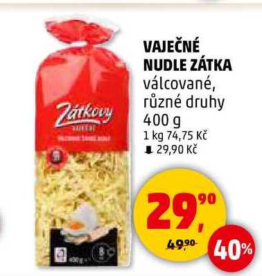VAJEČNÉ NUDLE ZÁTKA válcované, různé druhy, 400 g