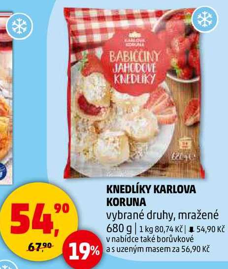 KNEDLÍKY KARLOVA KORUNA vybrané druhy, mražené, 680 g