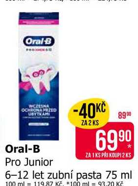 Oral-B Pro Junior 6-12 let zubní pasta 75 ml