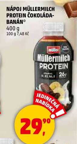 NÁPOJ MÜLLERMILCH PROTEIN ČOKOLÁDA- BANÁN, 400 g
