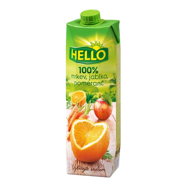 Hello Šťáva 100% jablko, pomeranč, mrkev