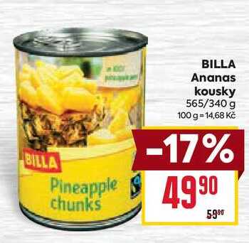 BILLA Ananas kousky 565/340 g