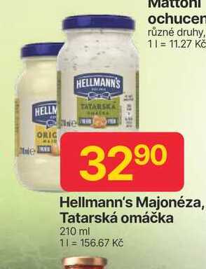 Hellmann's majonéza, tatarská omáčka 210ml, vybrané druhy