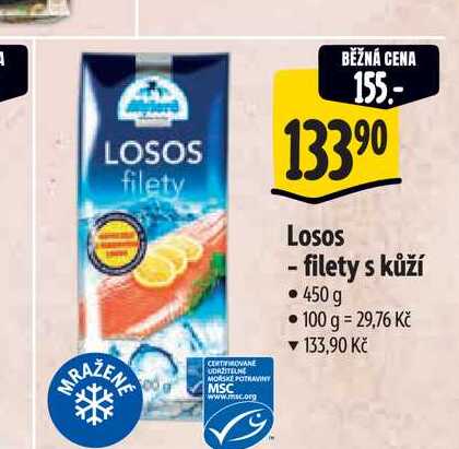   Losos - filety s kůží  450 g  