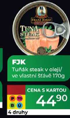 FJK Tuňák steak v oleji/ ve vlastní šťávě 170g 