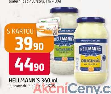 Hellmann's tatarská omáčka, majonéza 340ml, vybrané druhy