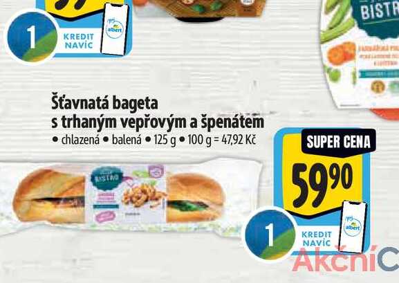  Šťavnatá bageta s trhaným vepřovým a špenátem  125 g