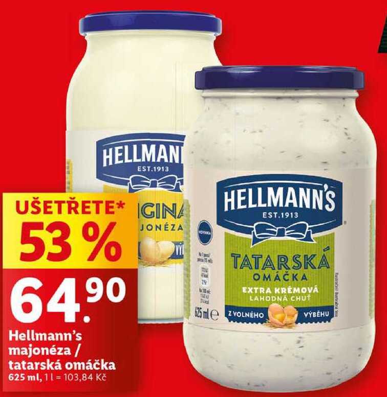 Hellmann's majonéza/tatarská omáčka, 625 ml