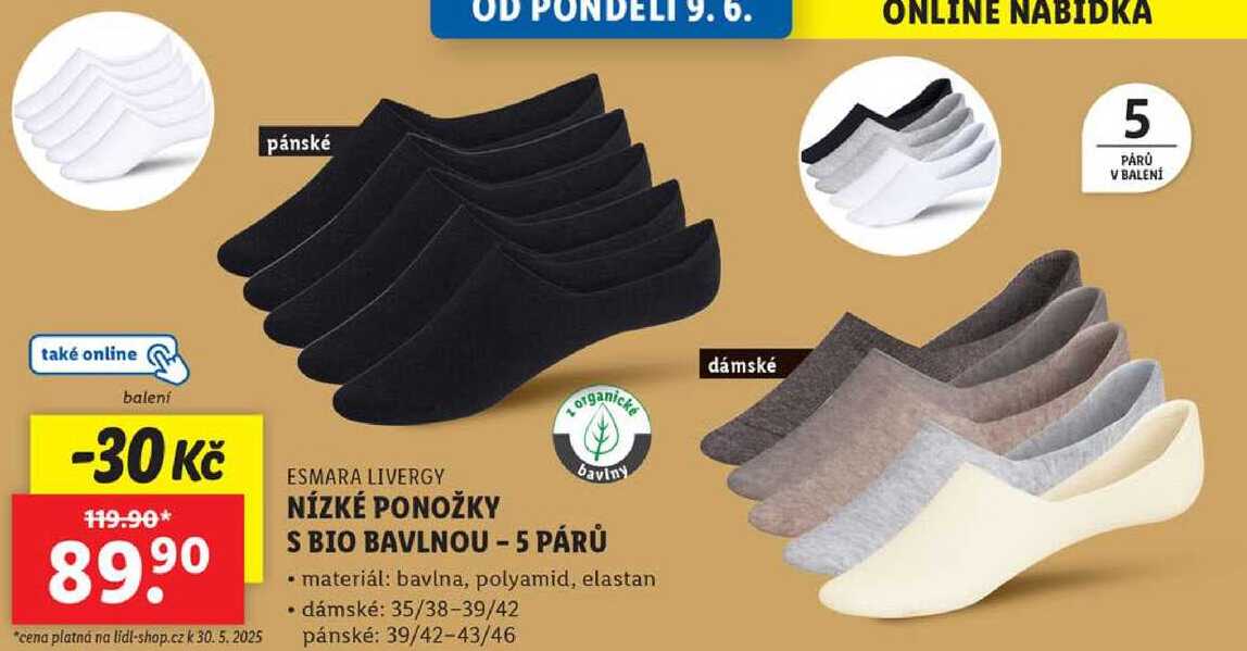 NÍZKÉ PONOŽKY S BIO BAVLNOU - 5 PÁRŮ