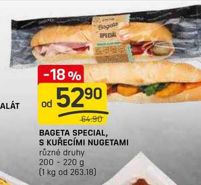 BAGETA SPECIAL, S KUŘECÍMI NUGETAMI různé druhy 200 - 220 g