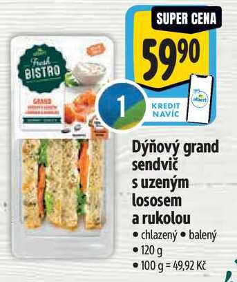 Dýňový grand sendvič s uzeným lososem a rukolou, 120 g