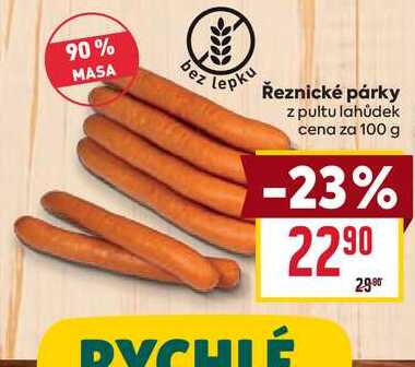 Řeznické párky z pultu lahůdek cena za 100g