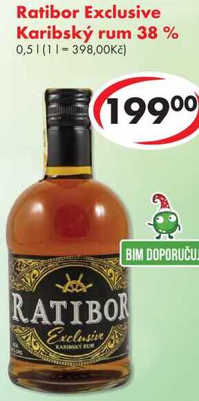 Ratibor Exclusive Karibský rum 38 %, 0,5 l