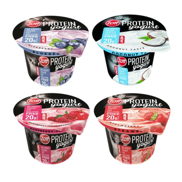 Zott Protein Jogurt Mix příchutí (Jahoda, Borůvka, Malina-Granátové jablko, Kokos)