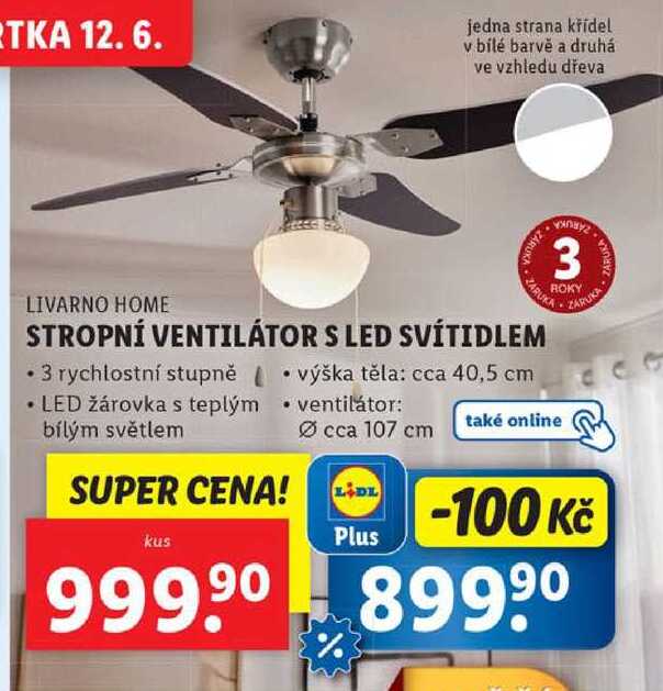 STROPNÍ VENTILÁTOR S LED SVÍTIDLEM 