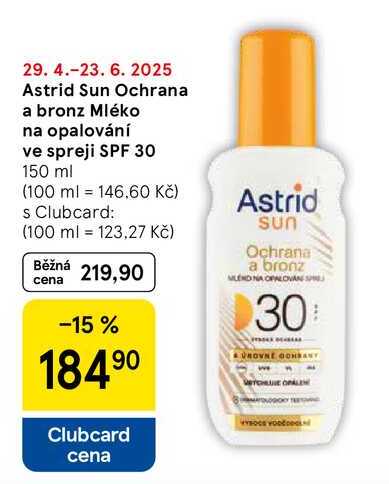 Astrid Sun Ochrana a bronz Mléko na opalování ve spreji SPF 30, 150 ml