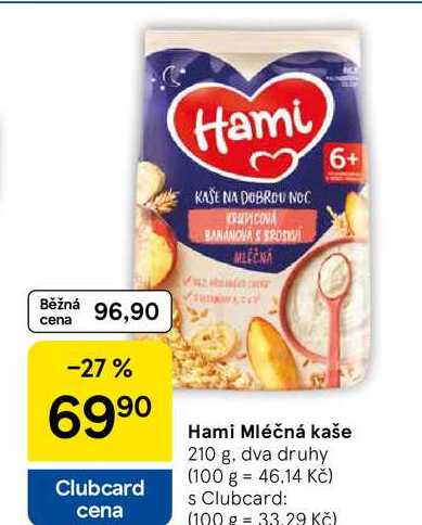 Hami Mléčná kaše, 210 g, dva druhy 