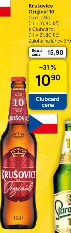 Krušovice Originál 10, 0,5 l, sklo  