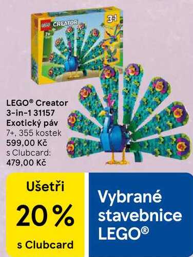 LEGO® Creator 3-in-1 31157 Exotický páv 7+, 355 kostek 