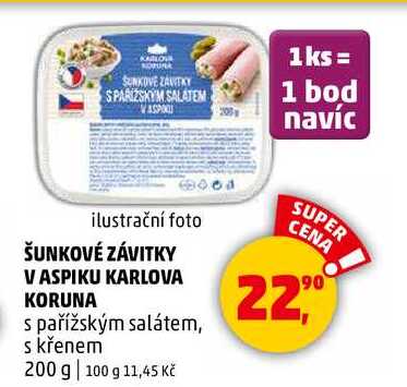 ŠUNKOVÉ ZÁVITKY V ASPIKU KARLOVA KORUNA s pařížským salátem, 200 g