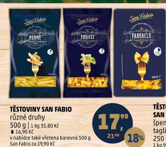 TĚSTOVINY SAN FABIO různé druhy, 500 g 
