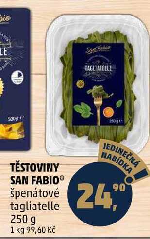 TĚSTOVINY SAN FABIO Spenátové tagliatelle, 250 g