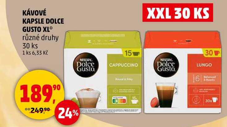 KÁVOVÉ KAPSLE DOLCE GUSTO XL různé druhy, 30 ks 