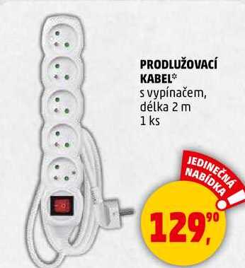 PRODLUŽOVACÍ KABEL s vypínačem, délka 2 m, 1 ks