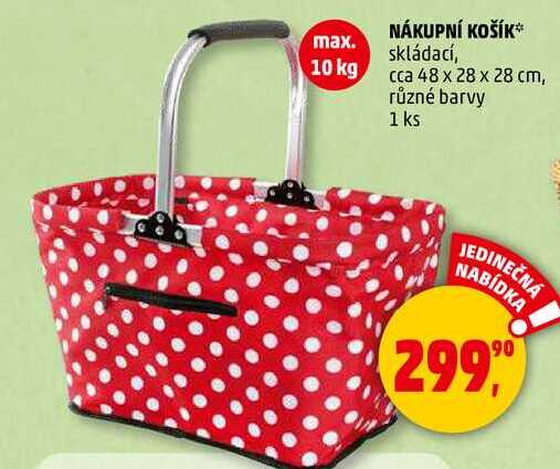 NÁKUPNÍ KOŠÍK skládací, 10 kg cca 48 x 28 x 28 cm, různé barvy, 1 ks  